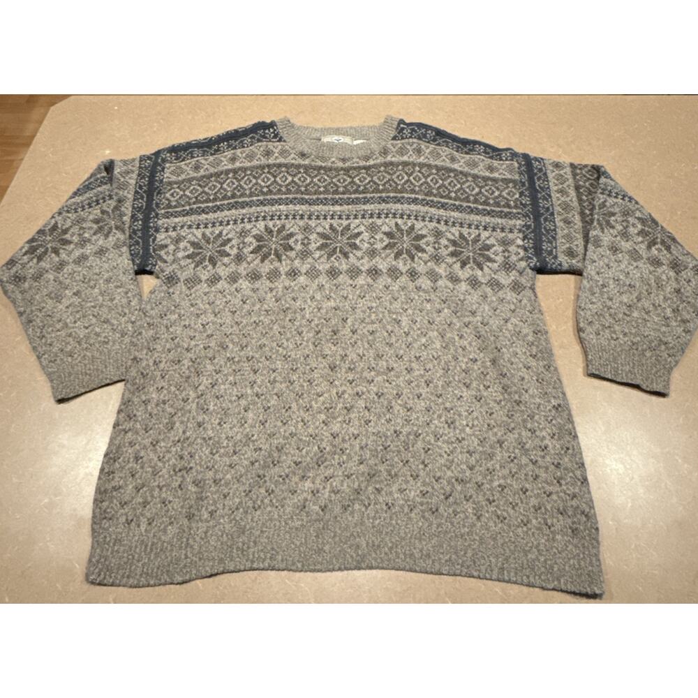 Vintage Women’s Crewneck Sweater Cotton Fair Isle Redhead Large Grandpa Granny